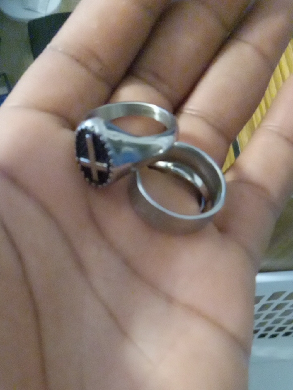 Men's Stainless Steel Cross Signet Ring in Black